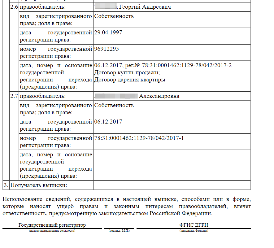 образец выписки о переходе прав